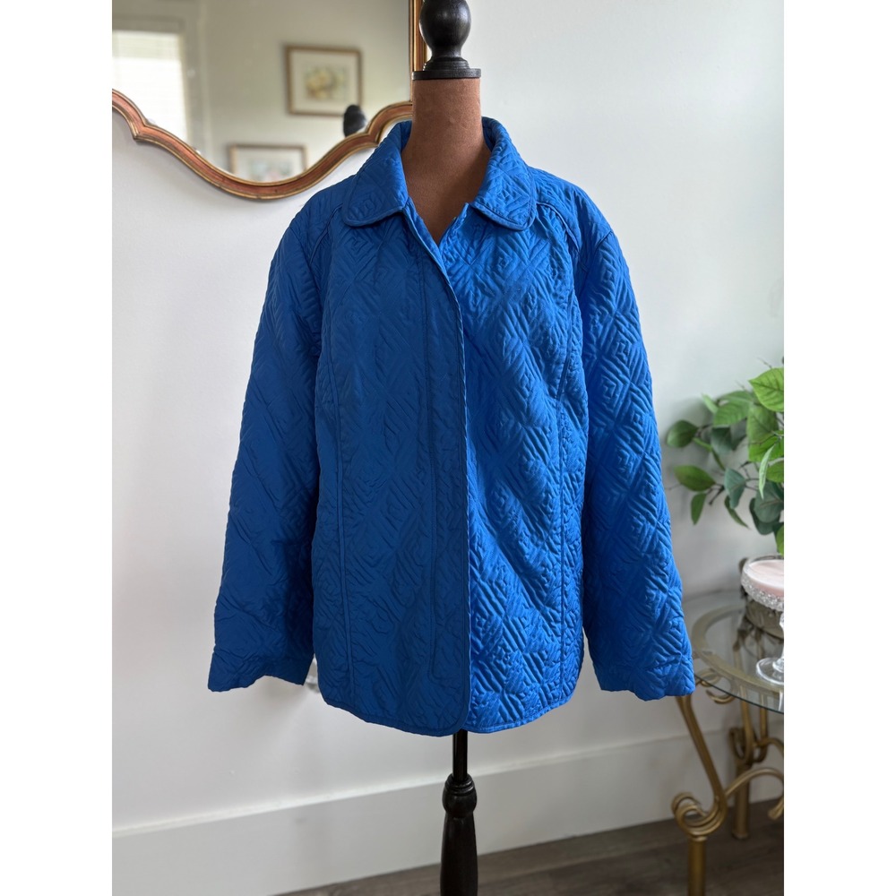 Requirements Woman Quilted Jacket Blue Button Front Collared Coat‎